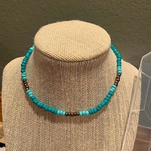 turquoise and silver glass seed bead choker